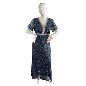 FLYCURVY Elegant Blue Lace Dress 2XL
